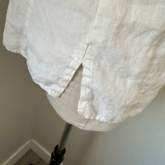 Juicy Couture Popover Linen Blouse Keyhole Tie Smocked White Minimalist Sz M - Picture 10 of 12